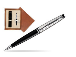 Waterman Expert Deluxe Black CT Ballpoint pen in single wooden box  Mahogany Single Ecru