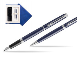 Fountain Pen + Ballpoint Pen Waterman HÉMISPHÈRE BLUE CORE Gift Set in suede box navy blue