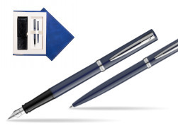Waterman IMPRESSION Gift Set Fountain Pen + Ballpoint Pen Navy Blue CT in suede box navy blue