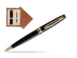 Waterman Expert Black GT Ballpoint pen in single wooden box  Mahogany Single Ecru