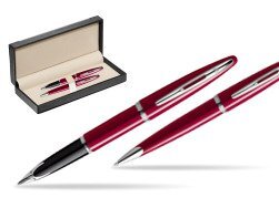 Waterman Carène Glossy Red CT Fountain pen + Waterman Carène Glossy Red CT Ballpoint Pen  in classic box  black