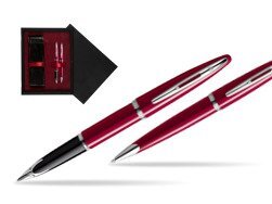 Waterman Carène Glossy Red CT Fountain pen + Waterman Carène Glossy Red CT Ballpoint Pen  double wooden box Black Double Maroon