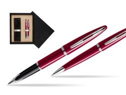 Waterman Carène Glossy Red CT Fountain pen + Waterman Carène Glossy Red CT Ballpoint Pen  double wooden box Black Double Ecru