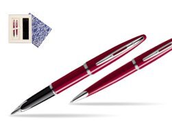 Waterman Carène Glossy Red CT Fountain pen + Waterman Carène Glossy Red CT Ballpoint Pen in Universal Gift Box Crystal Blue