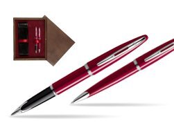 Waterman Carène Glossy Red CT Fountain pen + Waterman Carène Glossy Red CT Ballpoint Pen in double wooden box Wenge Double Maroon