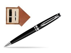 Waterman Expert Matt Black CT Ballpoint pen in single wooden box  Mahogany Single Ecru