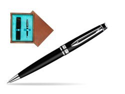 Waterman Expert Matt Black CT Ballpoint pen in single wooden box  Mahogany Single Turquoise 