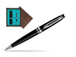 Waterman Expert Matt Black CT Ballpoint pen in single wooden box  Wenge Single Turquoise 