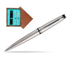 Waterman Expert Stainless Steel CT Ballpoint pen in single wooden box  Mahogany Single Turquoise 