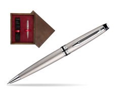 Waterman Expert Stainless Steel CT Ballpoint pen in single wooden box  Wenge Single Maroon