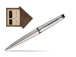 Waterman Expert Stainless Steel CT Ballpoint pen in single wooden box  Wenge Single Ecru