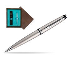 Waterman Expert Stainless Steel CT Ballpoint pen in single wooden box  Wenge Single Turquoise 