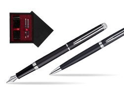 Waterman Hémisphère Matt Black CT Fountain pen + Waterman Hémisphère Matt Black CT Ballpoint Pen  double wooden box Black Double Maroon