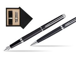 Waterman Hémisphère Matt Black CT Fountain pen + Waterman Hémisphère Matt Black CT Ballpoint Pen  double wooden box Black Double Ecru