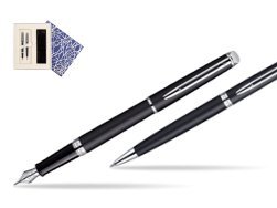 Waterman Hémisphère Matt Black CT Fountain pen + Waterman Hémisphère Matt Black CT Ballpoint Pen in Universal Gift Box Crystal Blue