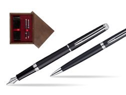 Waterman Hémisphère Matt Black CT Fountain pen + Waterman Hémisphère Matt Black CT Ballpoint Pen in double wooden box Wenge Double Maroon