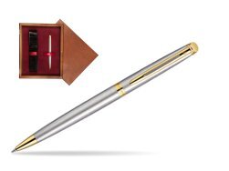 Waterman Hémisphère Stainless Steel GT Ballpoint pen in single wooden box Mahogany Single Maroon