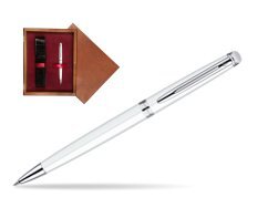 Waterman Hémisphère White CT Ballpoint pen in single wooden box Mahogany Single Maroon