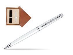 Waterman Hémisphère White CT Ballpoint pen in single wooden box  Mahogany Single Ecru